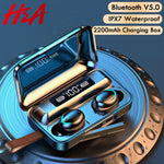 H&A Bluetooth Wireless Headphones With Microphone Waterproof 2200mAh Charging Box For Android